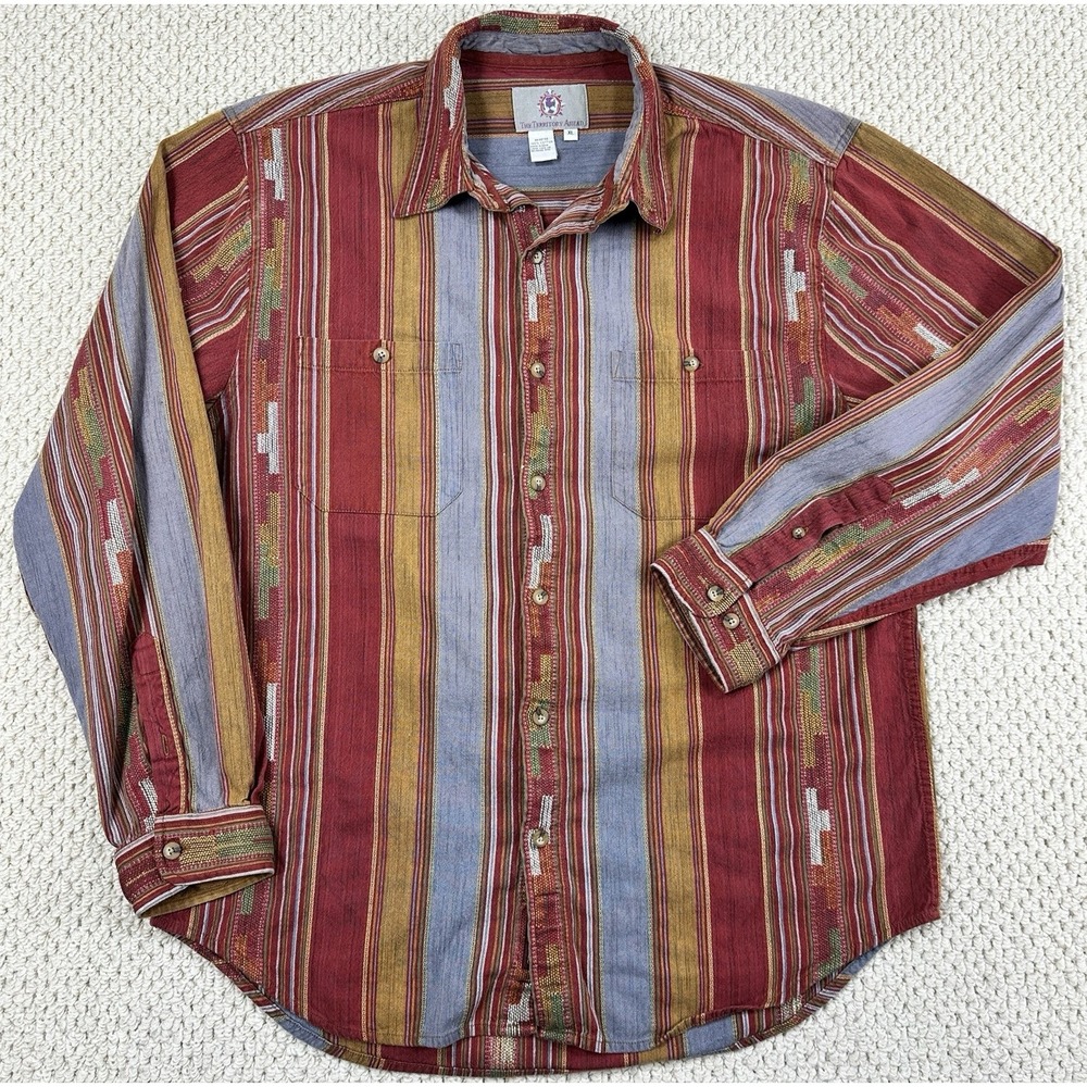 Vtg Territory Ahead Shirt Mens XL Red Striped Tribal Aztec Western Blanket
